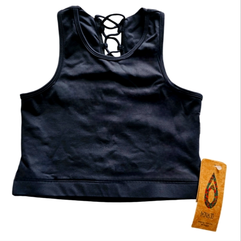 NEW Dona Jo corset back sports bra top black NWT small Eco Soul Light